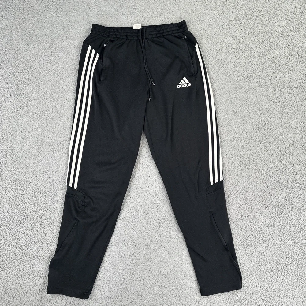 VTG Y2K Adidas Track Sweatpants Men Large Black Ankle Zip Logo Zipped Pockets